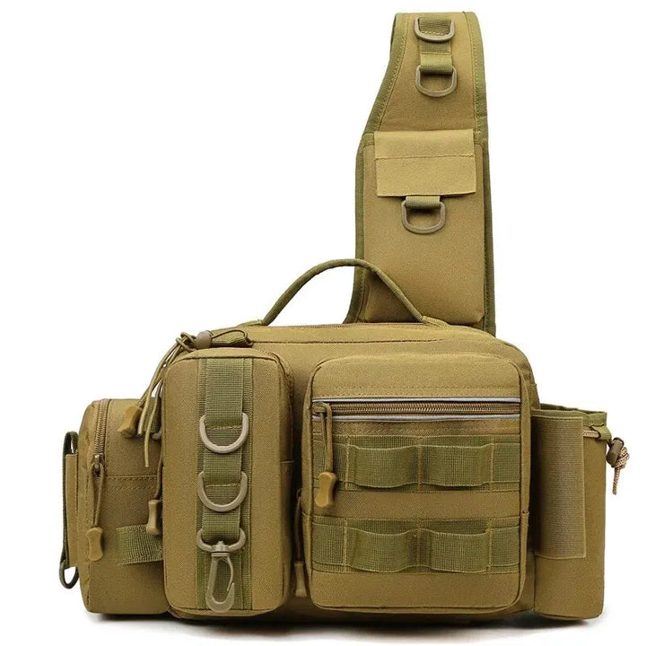 Unisex waterproof fishing backpack with secure rod holder, perfect for tackle and accessories