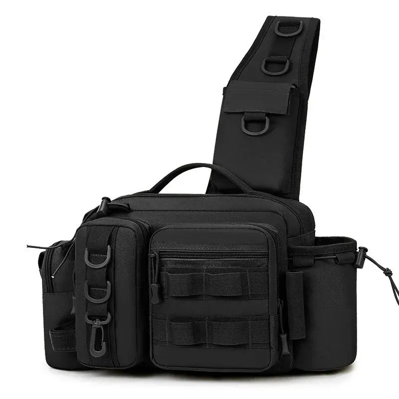 Tactical fishing backpack for men and women, featuring a rod holder and robust design