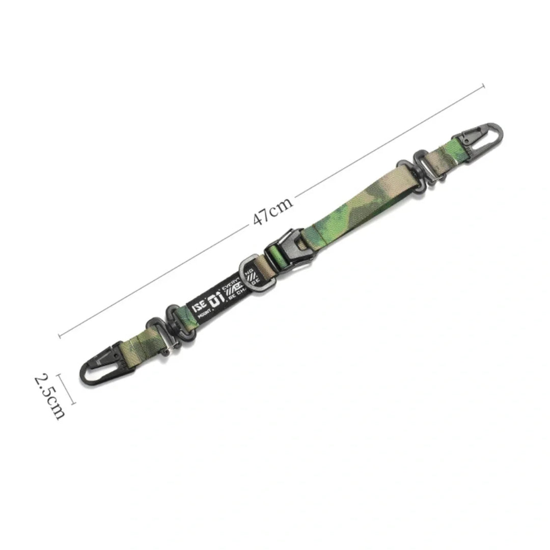 Tactical strap hook clip with quick-release buckle, perfect for fast access camping gear