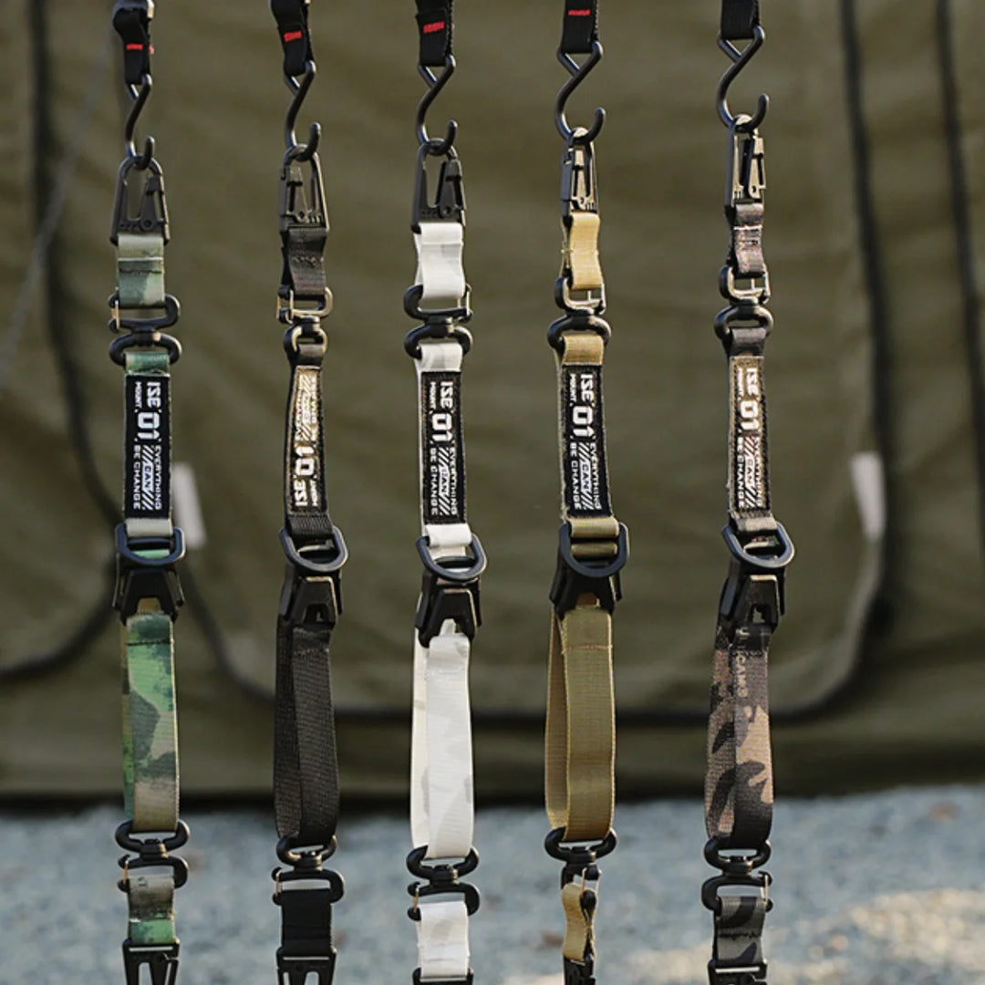 Durable nylon tactical strap hook clip attached to backpack for gear organization