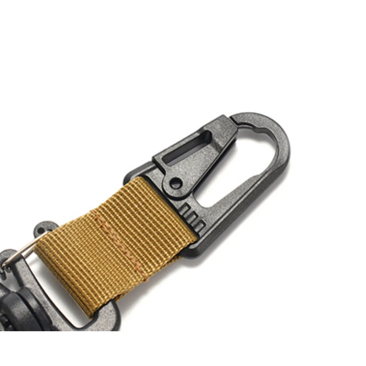 Unisex tactical gear strap hook on a belt, practical utility clip for hands-free outdoor access