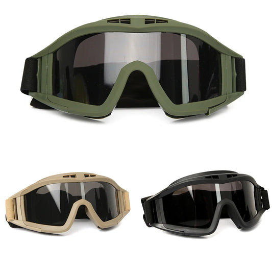 Unisex tactical goggles with clear anti-fog lens, ideal for airsoft, paintball & shooting sports.