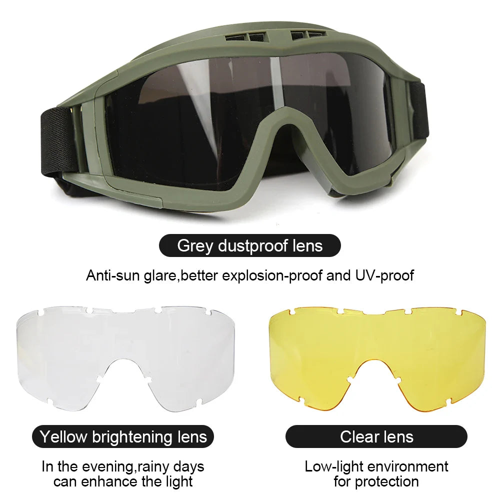 Side view of tactical sports eyewear, focusing on the durable frame & adjustable strap for secure fit.
