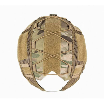 Military helmet cover with MOLLE webbing and camouflage for tactical gear and survival