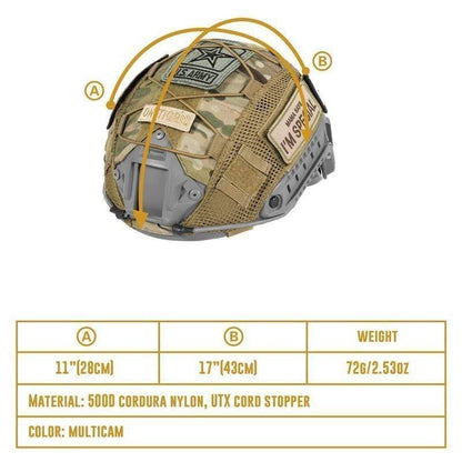 Outdoor survival helmet cover with MOLLE system, made from robust Cordura material