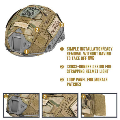 Tactical gear helmet cover in camouflage, essential military accessory for field operations