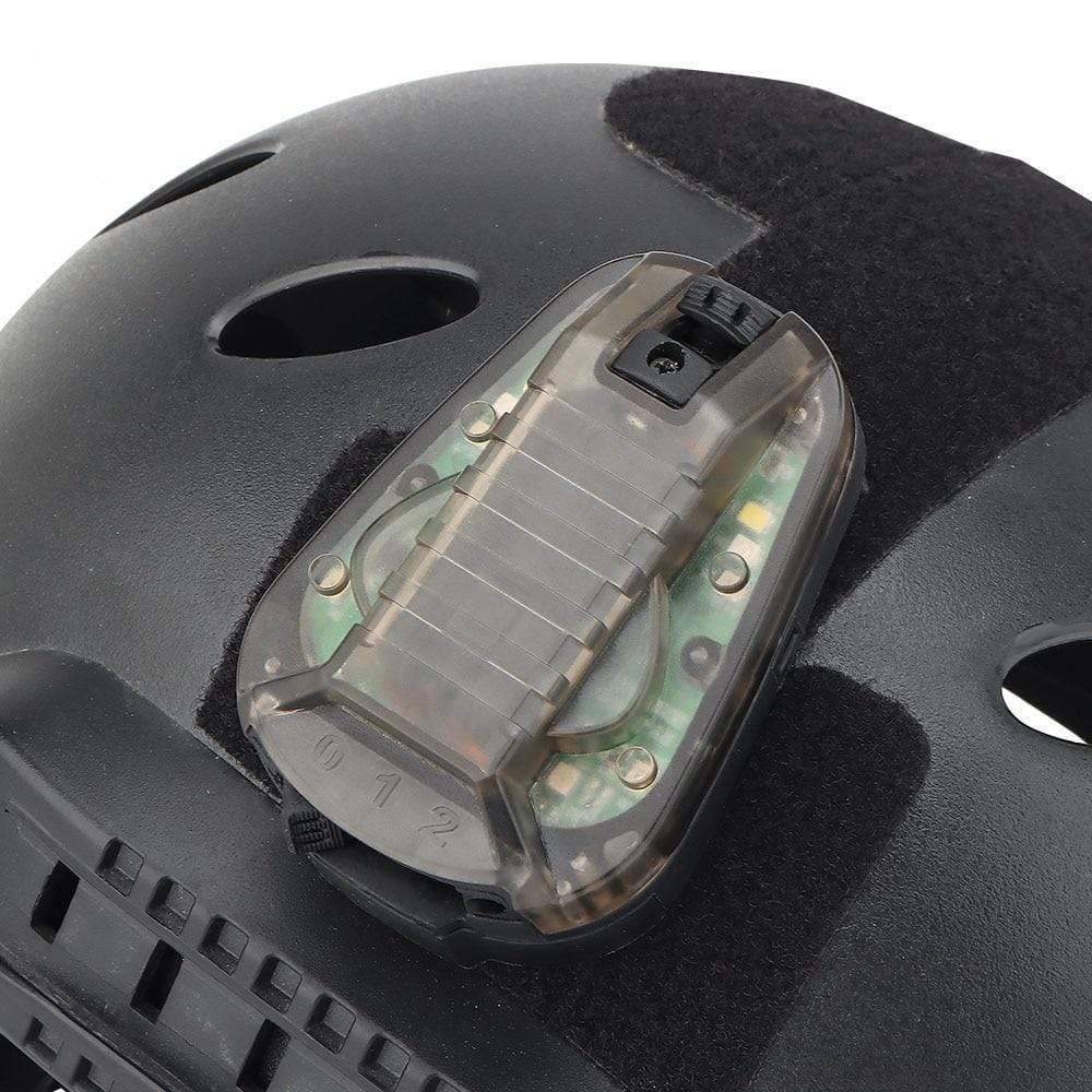 Unisex tactical helmet strobe light for enhanced visibility during outdoor activities or survival scenarios.