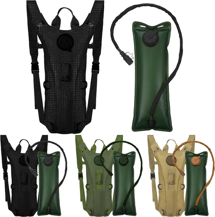 Unisex tactical hydration backpack with 3L bladder, front view, black, ready for outdoor adventure