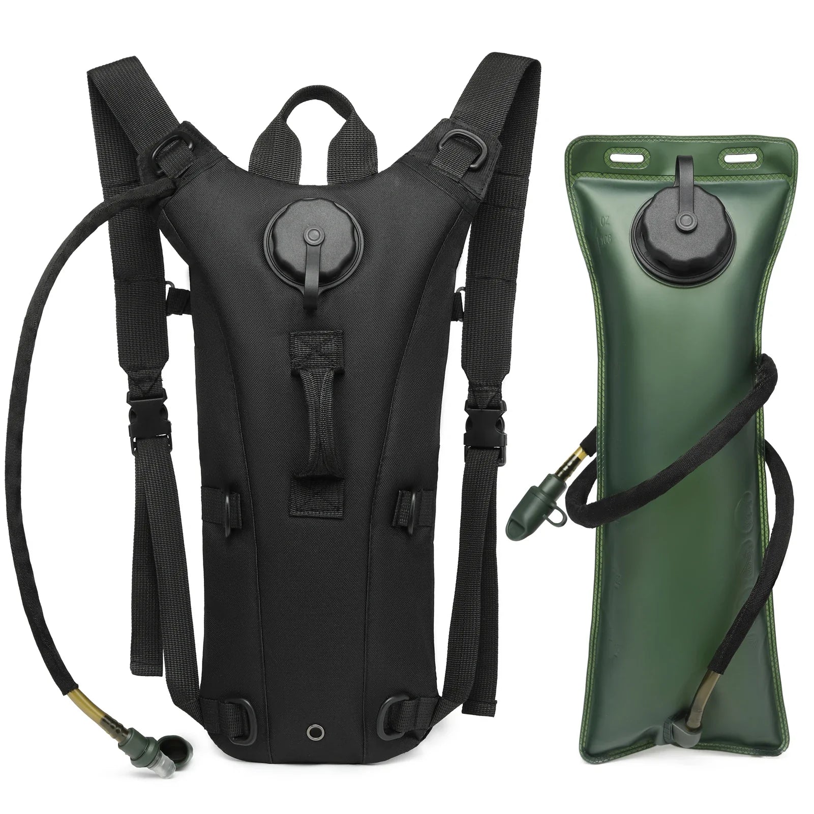 Unisex black tactical hydration backpack, 3L capacity, designed for camping, biking, military use