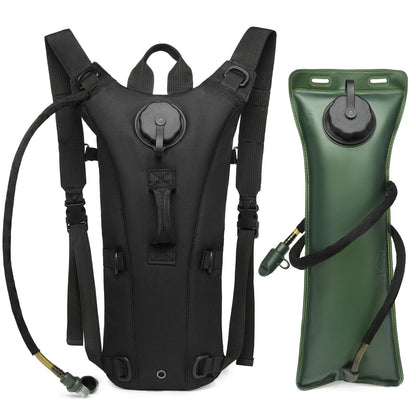 Unisex black tactical hydration backpack, 3L capacity, designed for camping, biking, military use
