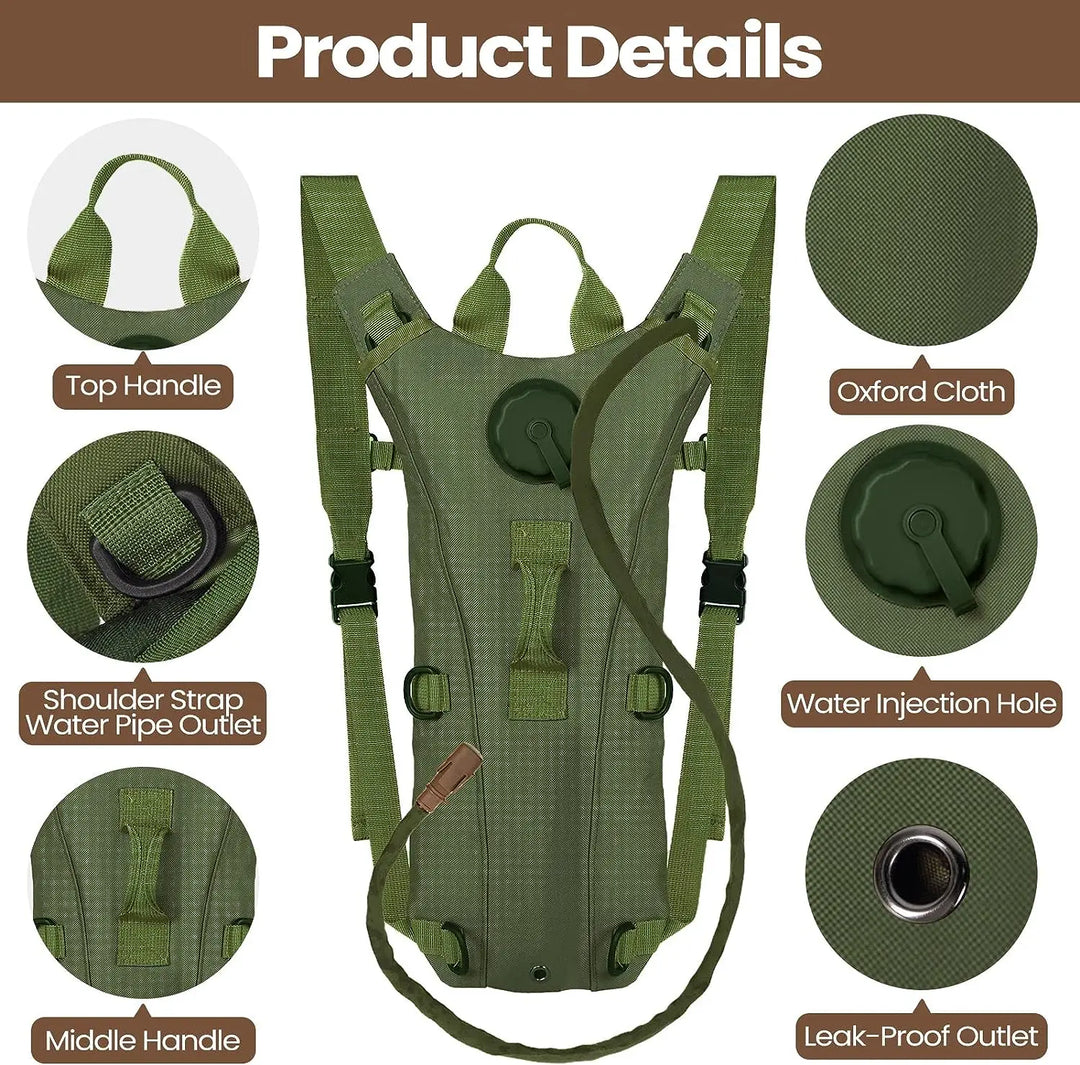 Adjustable chest and waist straps of the unisex tactical hydration backpack for secure fit