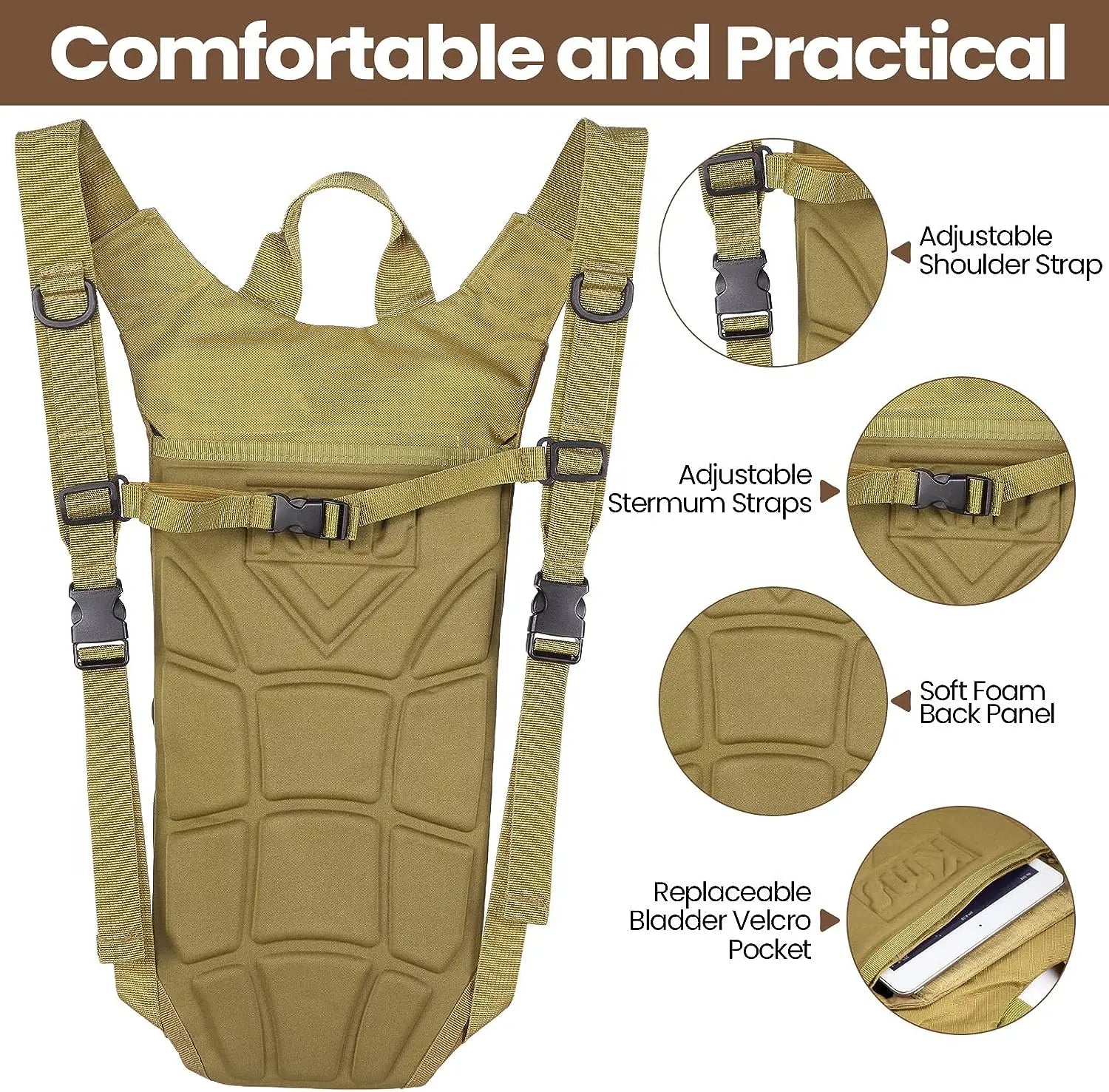 3L hydration bladder removed from the tactical pack, showing the drinking tube and mouthpiece