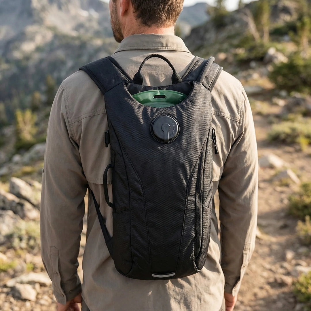 Unisex tactical hydration pack with 101 fl oz bladder, ideal for hiking, running, cycling, & outdoor adventures.