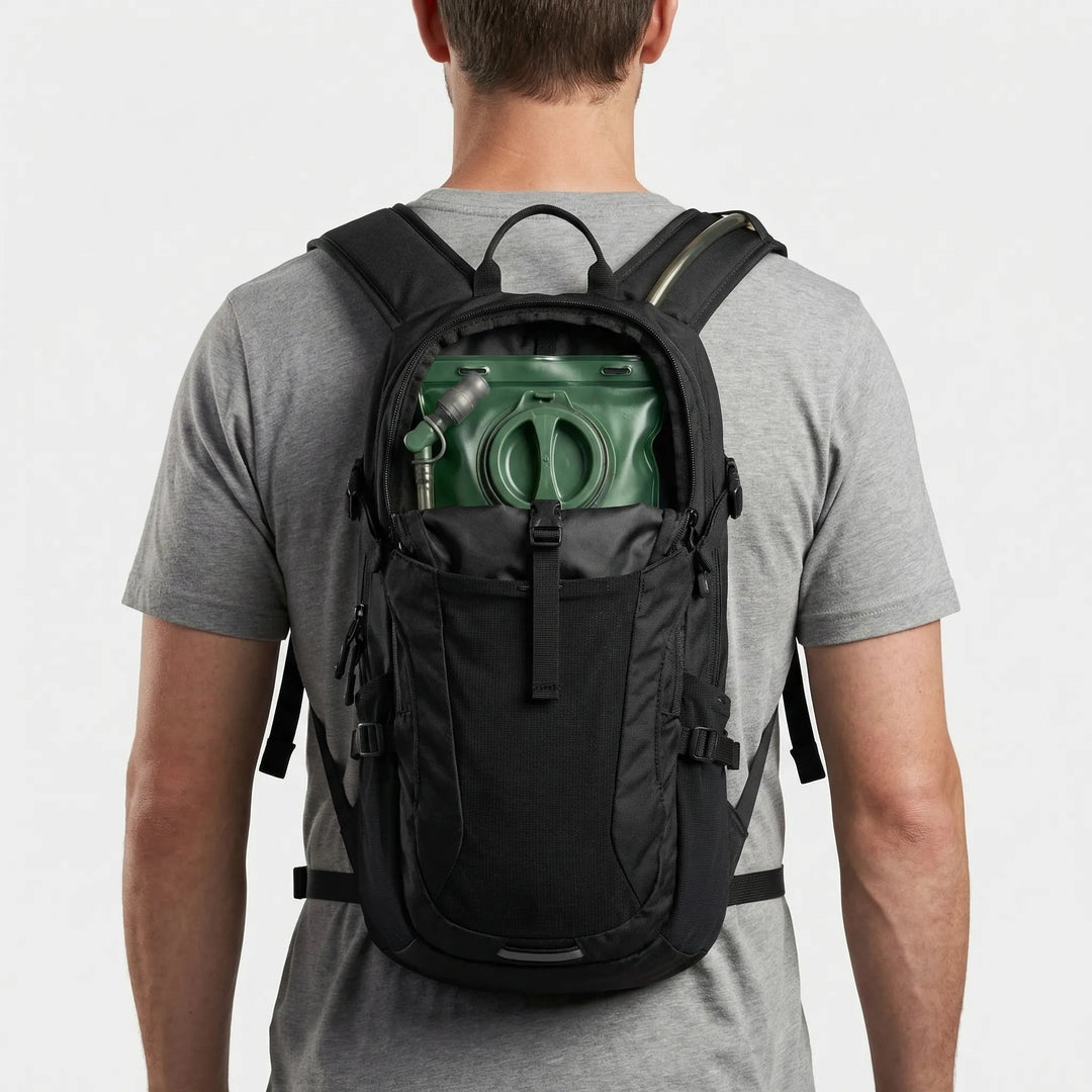 Rugged tactical hydration pack & running vest, includes 101 fl oz water bladder for trail running & outdoor gear.