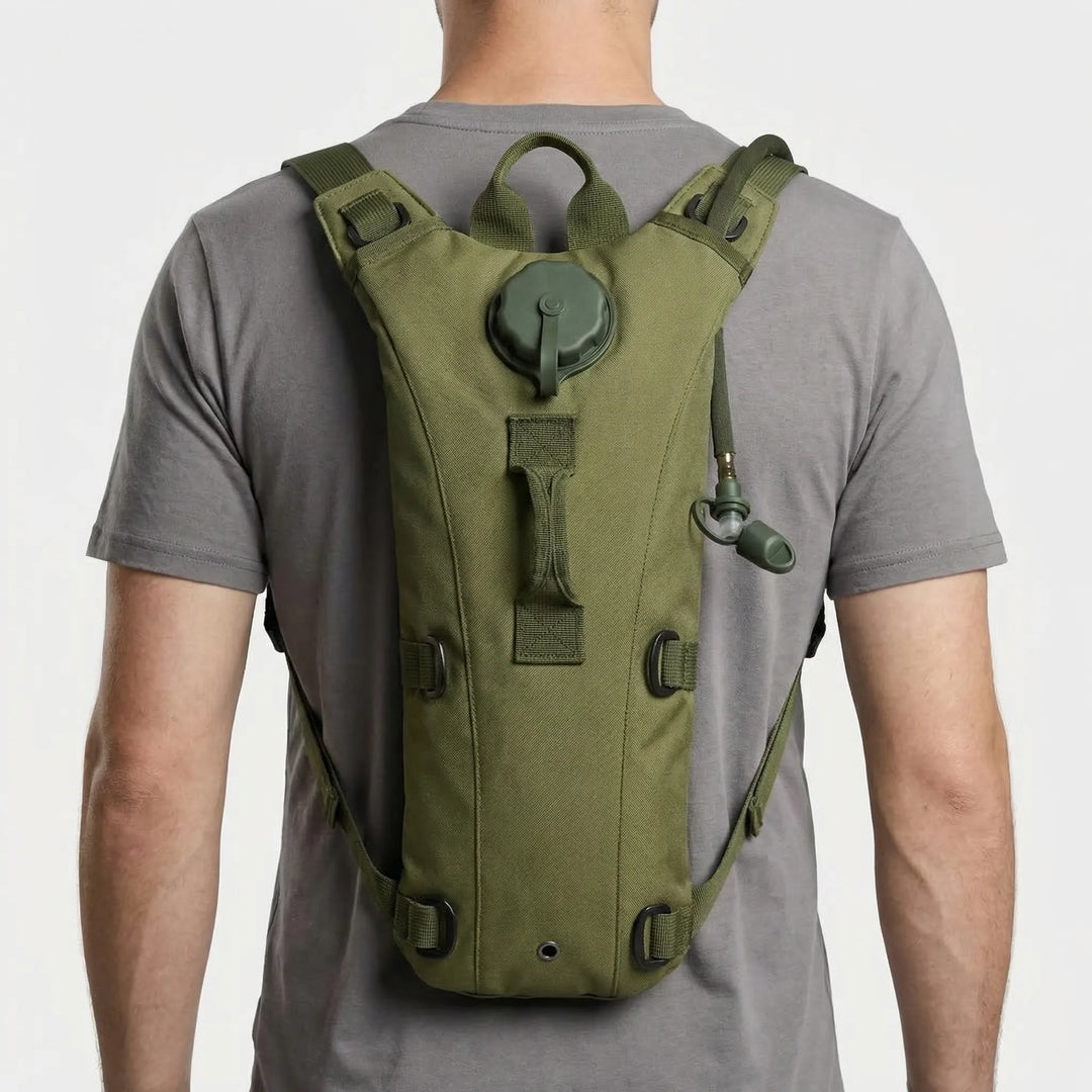 Durable outdoor hydration backpack, 101 fl oz water bladder for hiking, camping, & tactical use.