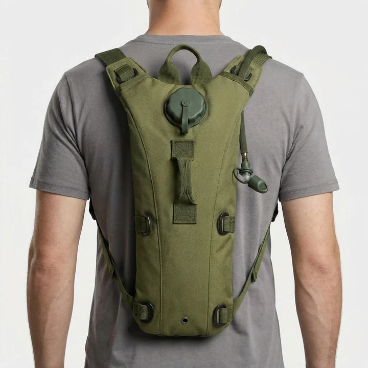 Durable outdoor hydration backpack, 101 fl oz water bladder for hiking, camping, & tactical use.