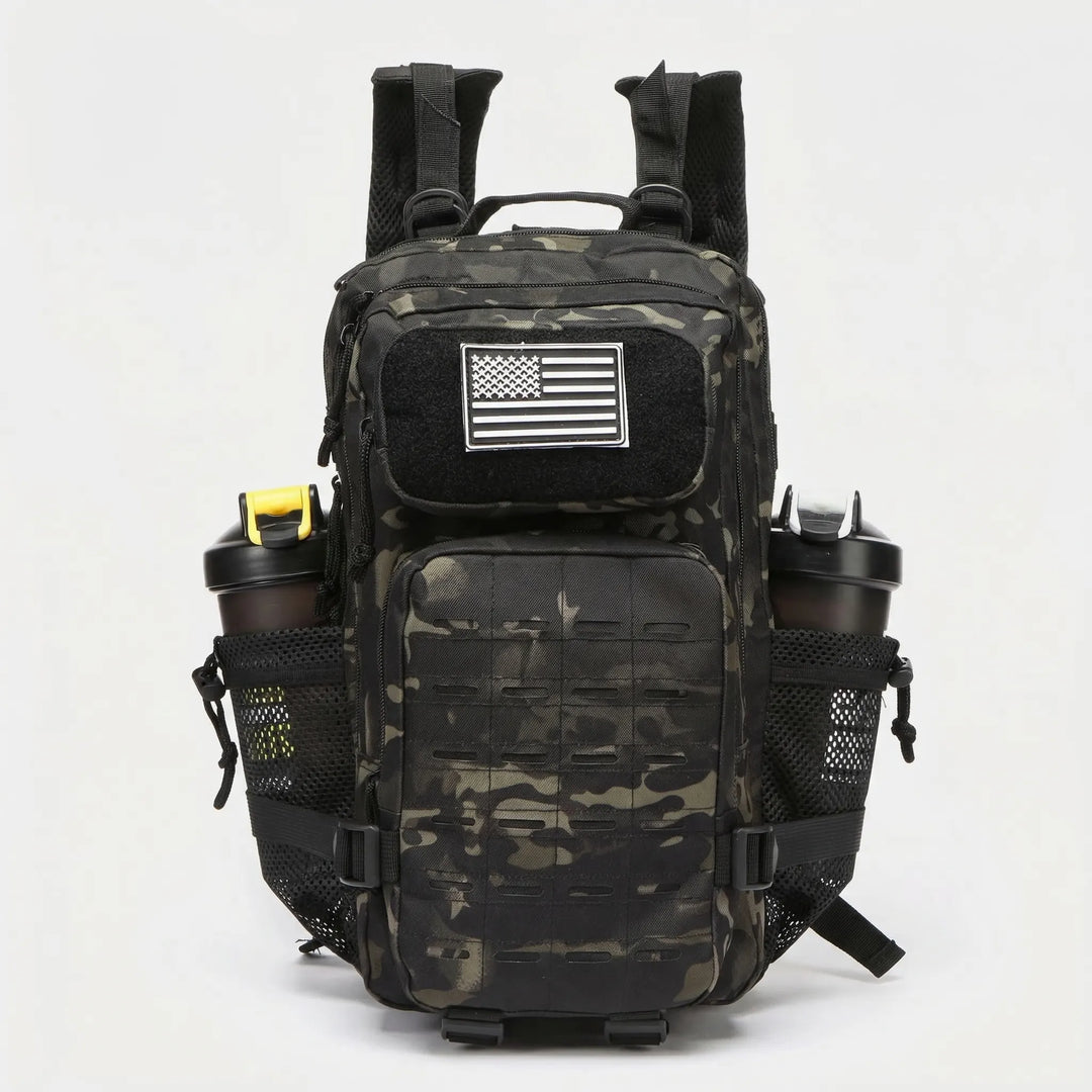 Robust tactical MOLLE backpack, large capacity. Unisex outdoor gear for camping, hiking, travel & daily adventure.