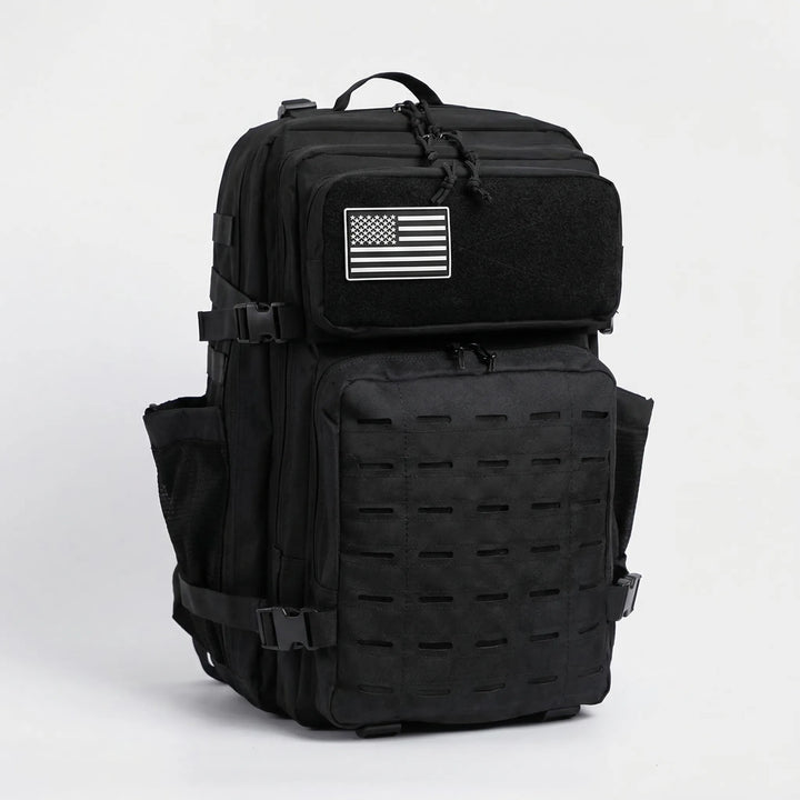 Unisex adventure backpack, large capacity tactical MOLLE design. Durable hiking & travel rucksack for outdoor gear.