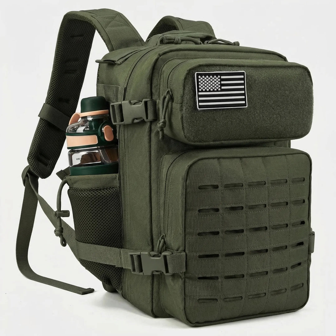 Rugged unisex tactical backpack with modern laser-cut MOLLE system, perfect for outdoor, hiking, and daily carry.