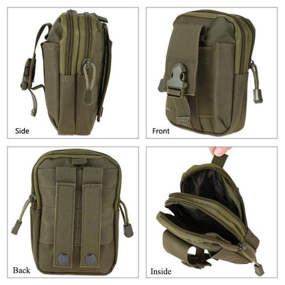 Tactical MOLLE pouch open, showing internal organization for hiking essentials