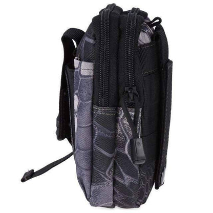 Front view of a rugged MOLLE belt pouch, durable and waterproof for travel