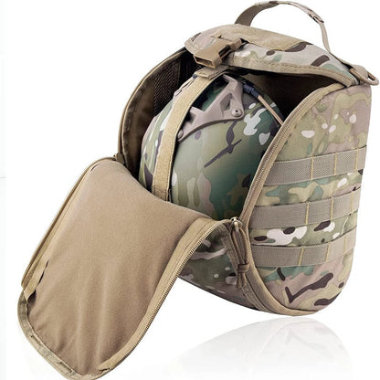 Unisex tactical MOLLE helmet bag in durable nylon, ideal for military gear and outdoor equipment storage