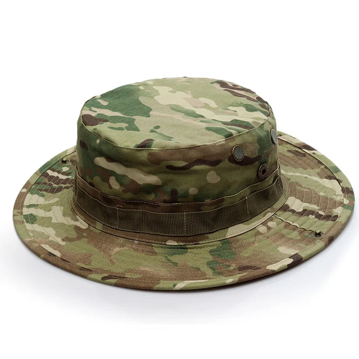 Camo pattern boonie hat, blending in with natural environments for tactical use