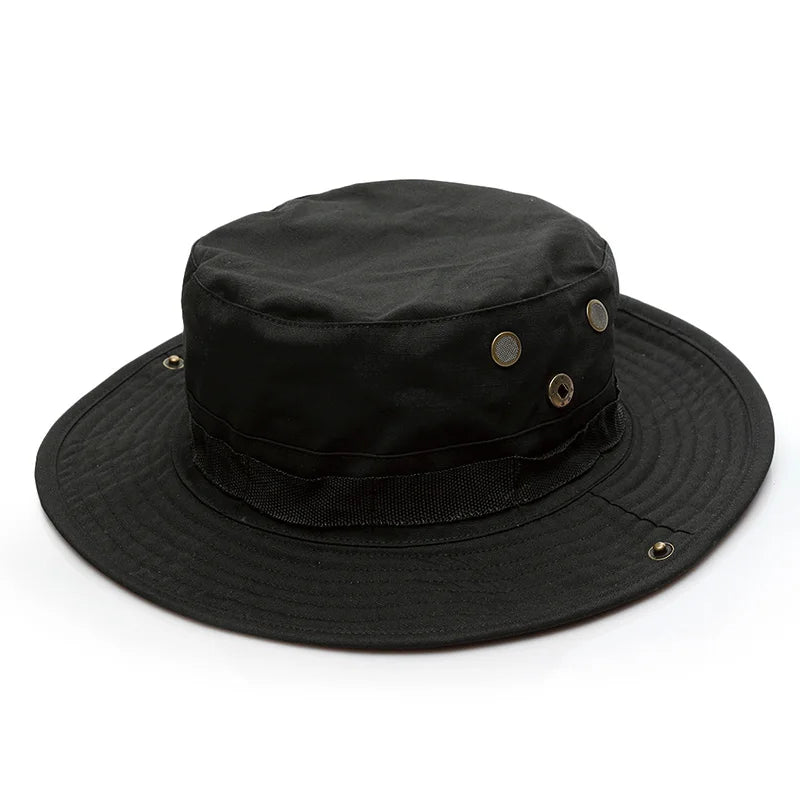 Detailed stitching on a durable boonie hat, built for outdoor survival gear