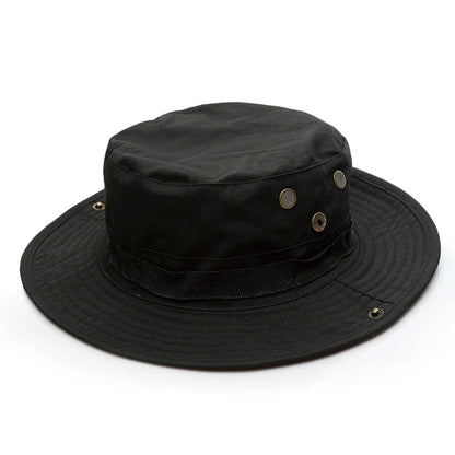 Detailed stitching on a durable boonie hat, built for outdoor survival gear