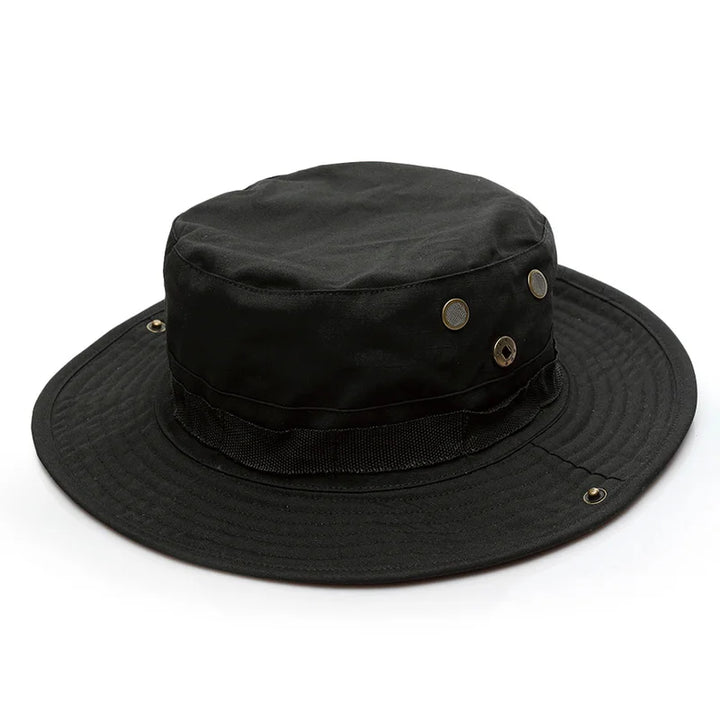 Detailed stitching on a durable boonie hat, built for outdoor survival gear