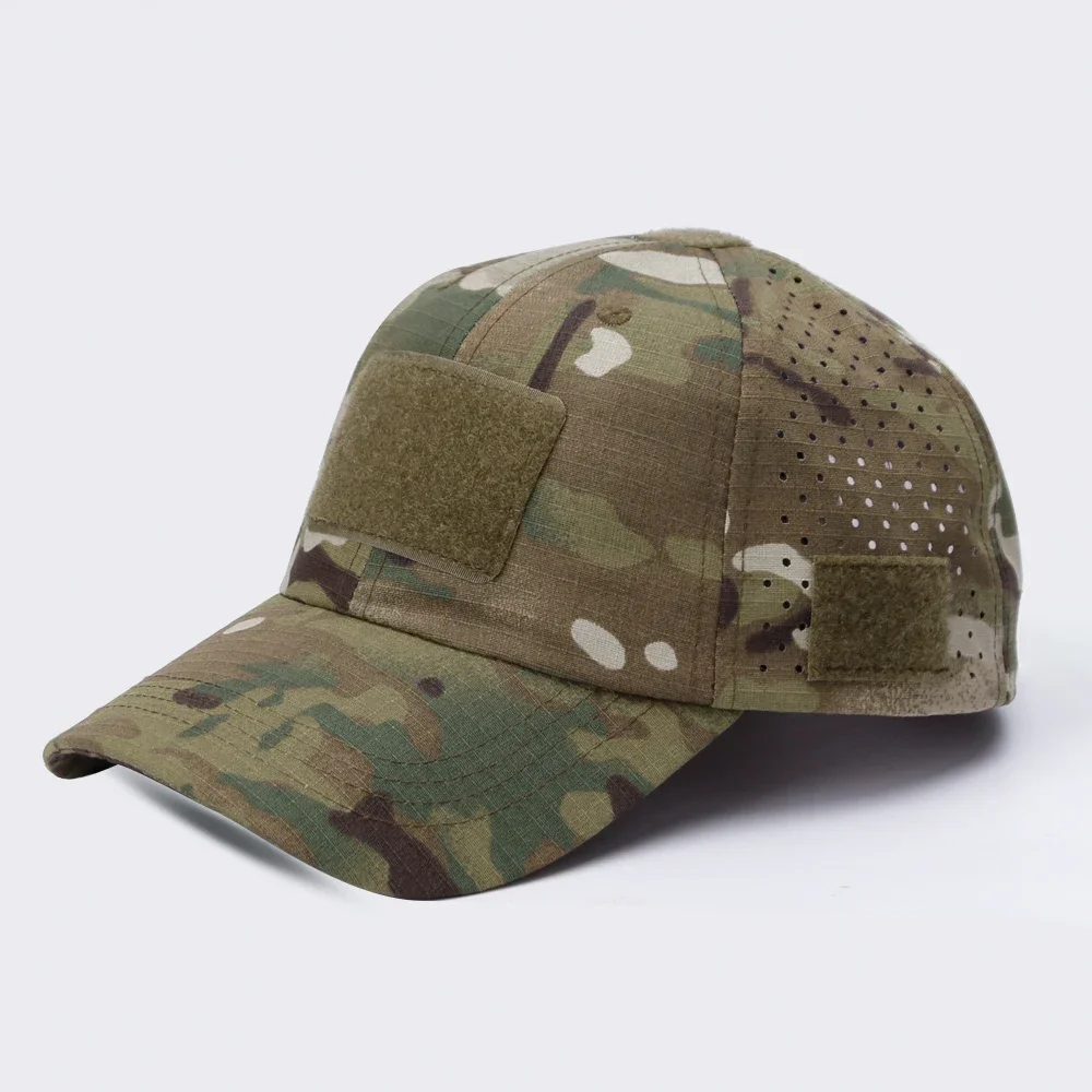 Side view of an adjustable unisex tactical cap, featuring a durable ripstop design and a practical sunglass slot.