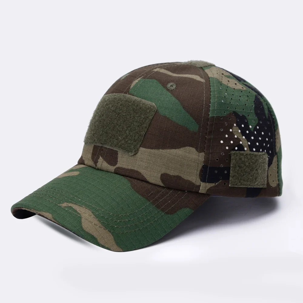 Unisex model wearing a tactical outdoor performance cap with sunglass slot, providing sun protection for adventurers.