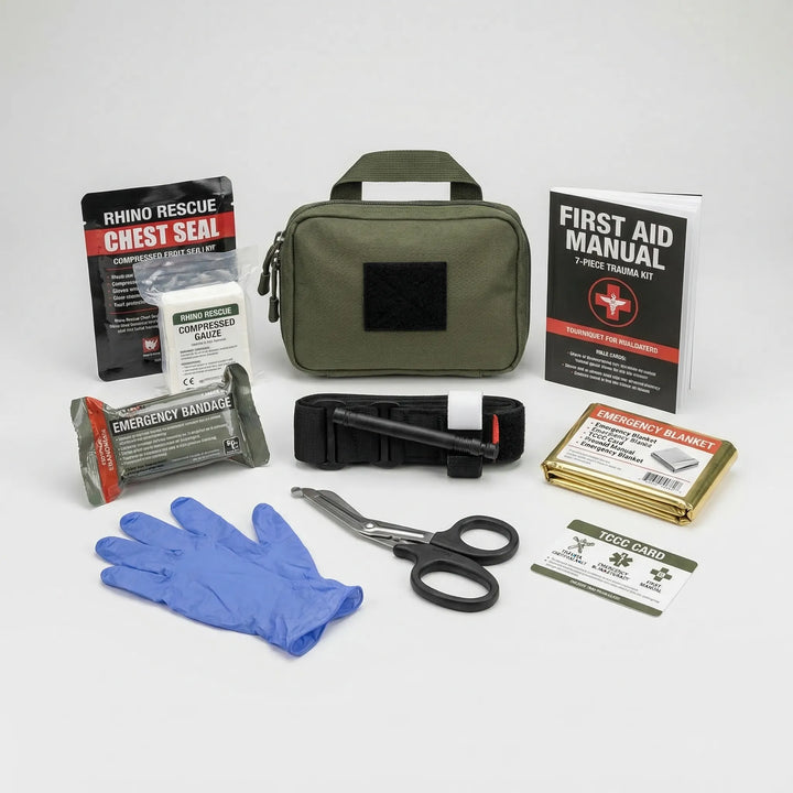 Durable tactical first aid kit with essential trauma supplies for emergency medical readiness.