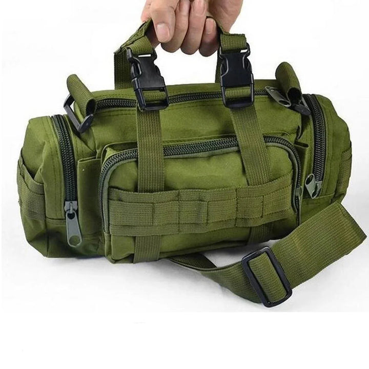 Unisex outdoor waist bag in desert tan, ideal for travel and compatible with MOLLE accessories