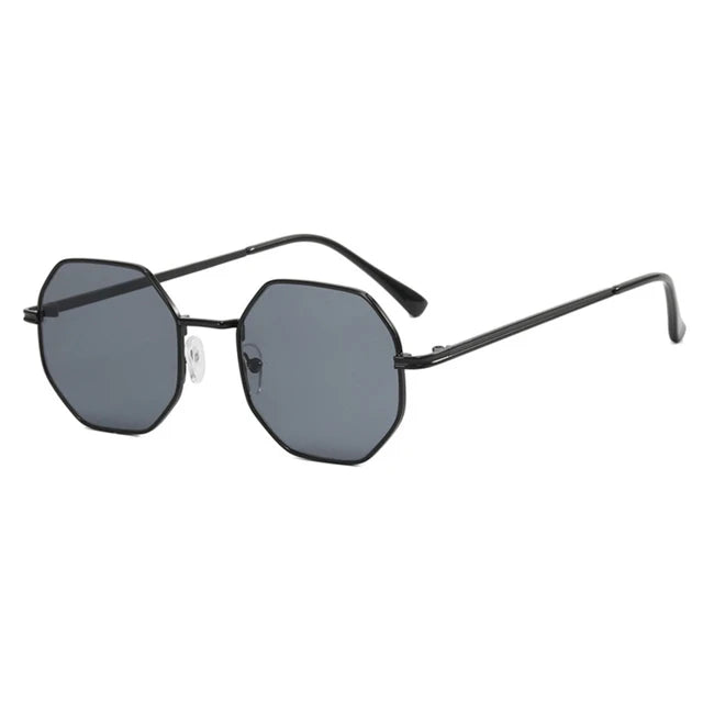 Tetragon sunglasses, gold frame, UV protection brown lenses, unisex.