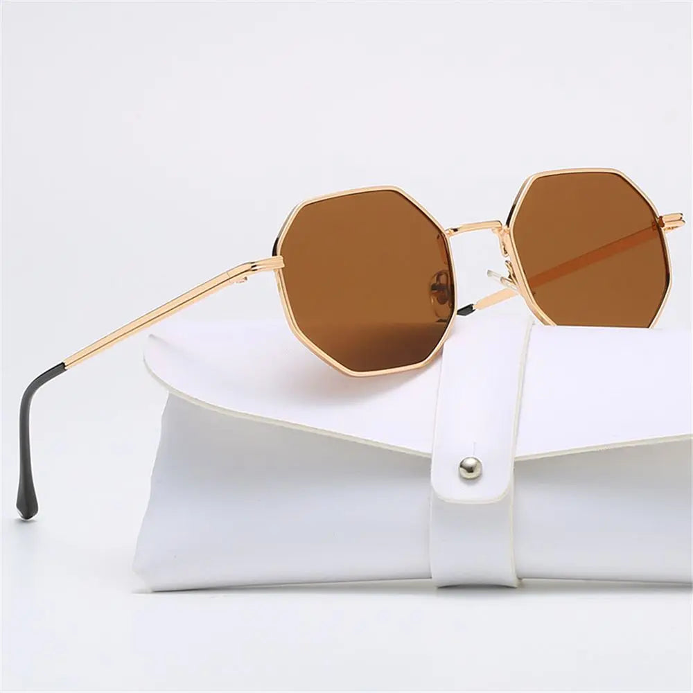 Unique tetragon sunglasses for men & women, black frame, UV protection.