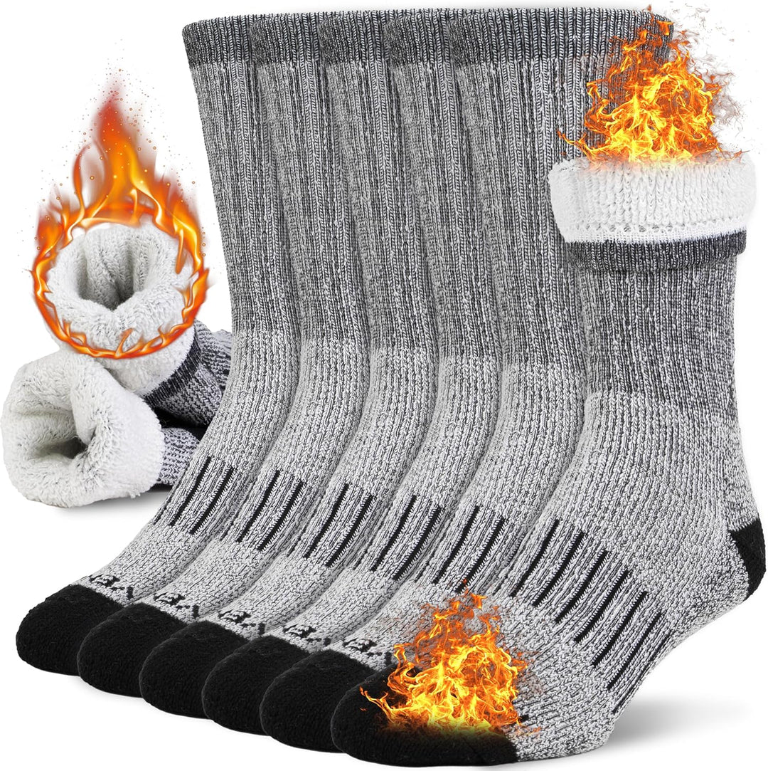 Heavy-duty insulated winter boot socks, perfect for extreme cold weather hiking, skiing, & outdoor work.