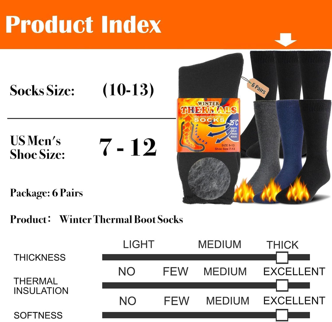 Durable thermal boot socks, ideal heavy-duty footwear for men & women facing extreme cold during winter sports.