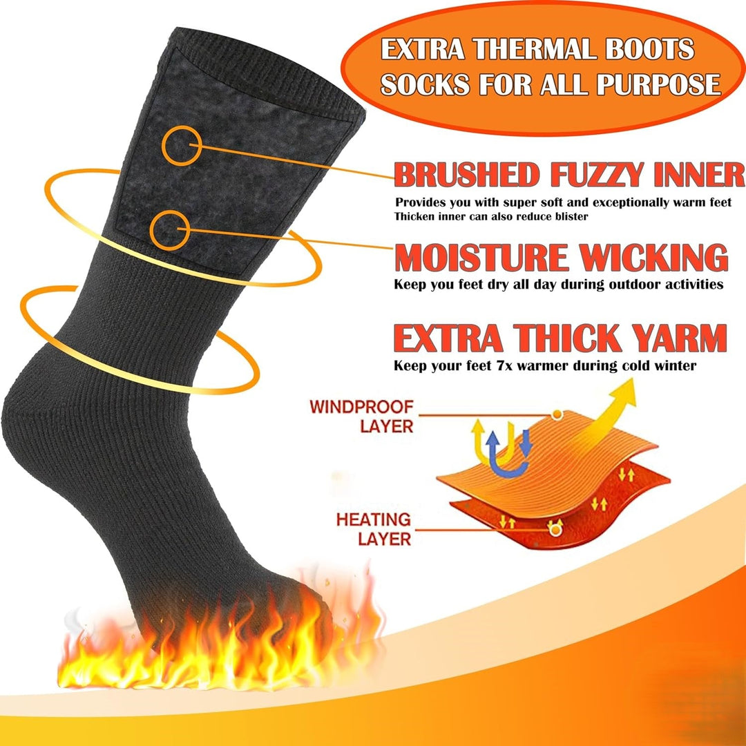 Boot socks designed with thermal insulation and HeatGrip for extreme winter cold, ensuring warm, comfortable feet.