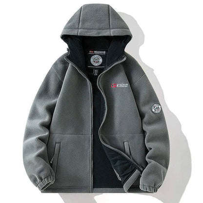 Unisex thermal fleece tactical jacket with multiple pockets, windproof and functional for camping