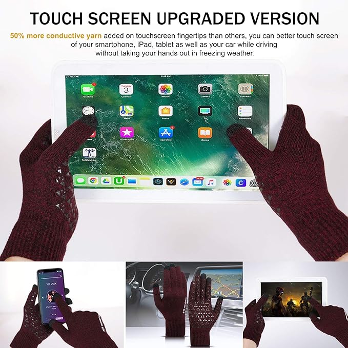 Protect hands from cold with warm thermal touchscreen winter gloves, unisex fit.