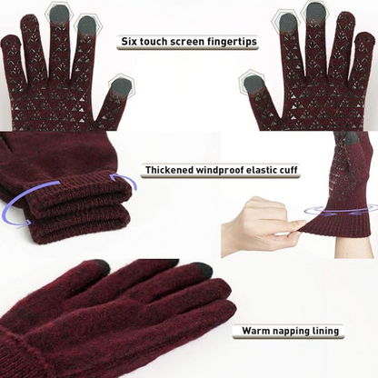Soft knit thermal touchscreen gloves for winter, providing warmth & device access.