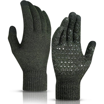 Knit thermal winter gloves with touchscreen, comfortable for cold weather.