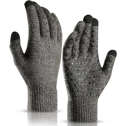 Thermal touchscreen knit gloves, flexible & warm for cold outdoor activities.