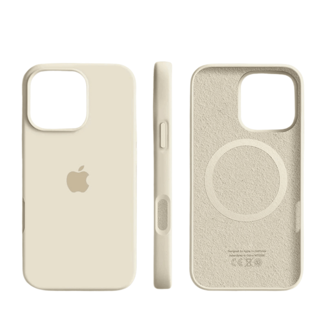 Unisex thin magnetic silicone iPhone case. Soft touch MagSafe cover with drop protection & wireless charging.
