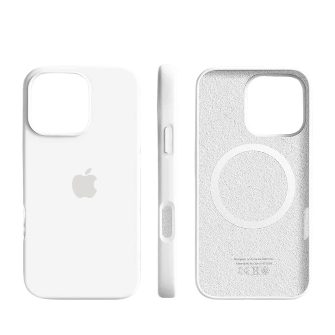 Unisex slim iPhone silicone case. Magnetic MagSafe cover with soft touch, drop protection & wireless charging support.