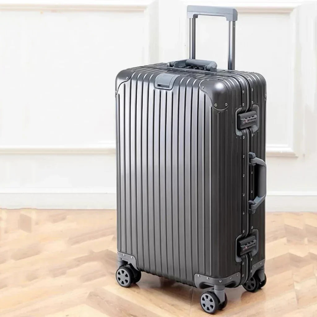 Tirana hardshell carry-on suitcase, lightweight aluminum-magnesium travel bag with smooth spinner wheels & TSA lock.