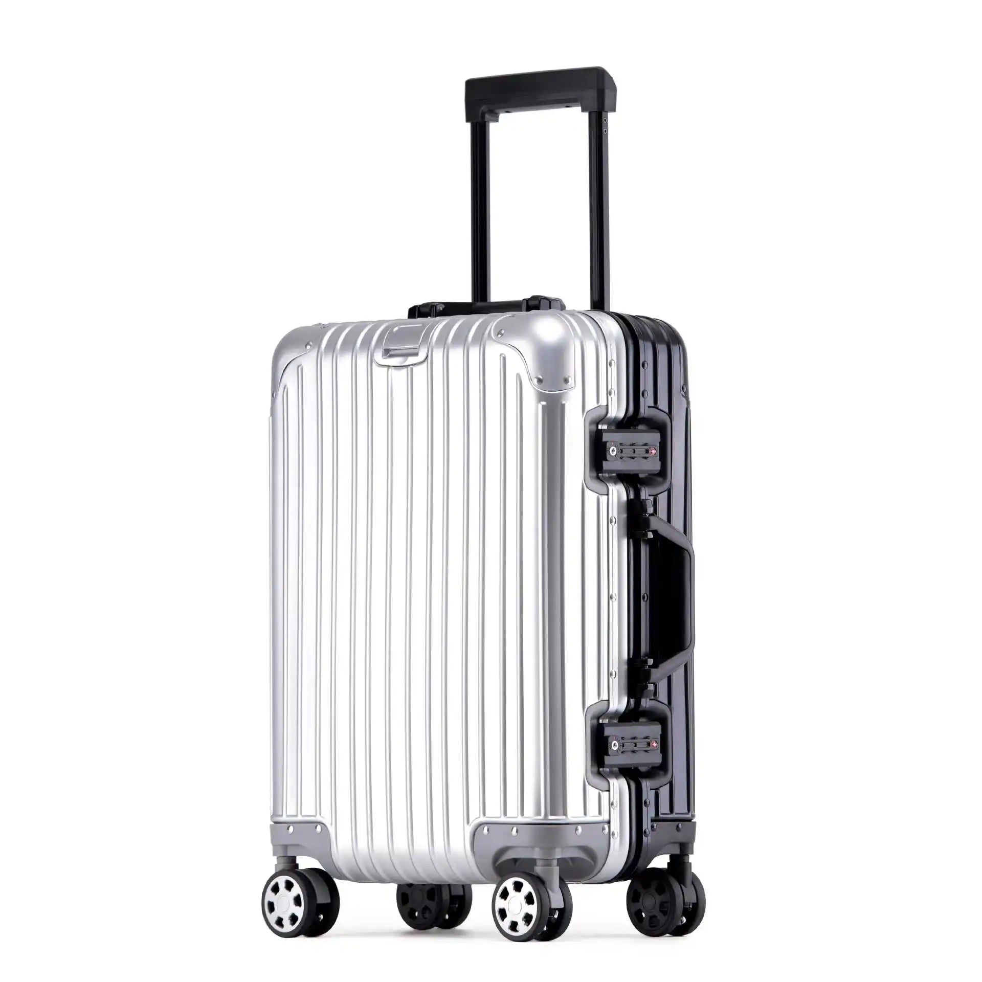 Integrated TSA lock on the Tirana aluminum hardshell checked luggage, providing secure travel for your belongings.
