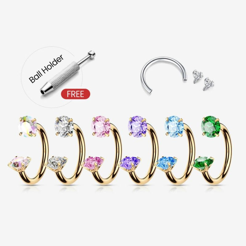 Versatile unisex titanium horseshoe piercing set with ball holder. Secure internal thread for septum, lip, ear.
