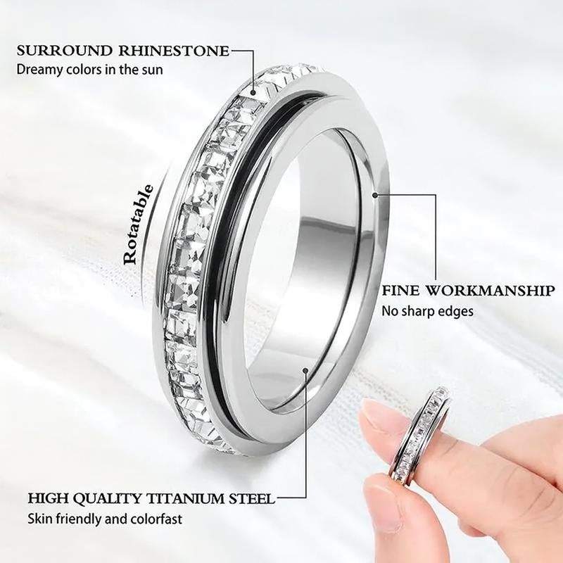 Unisex titanium steel fidget spinner ring for stress relief, a fashion accessory.